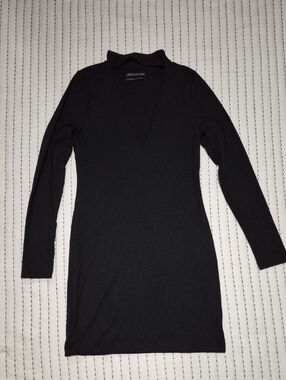 Urban Outfitters Black Ribbed Dress with V-Neckline and Choker Collar